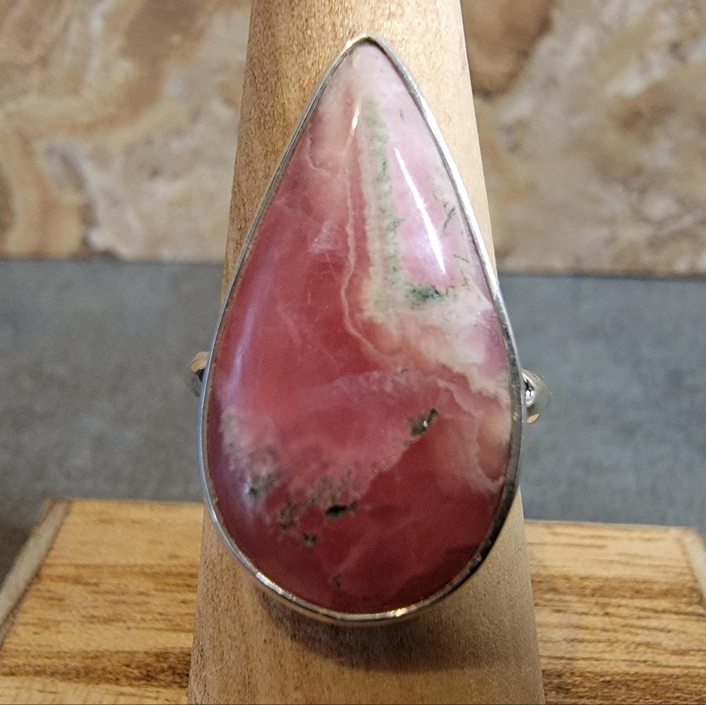 Rhodochrosite Stone Gemstone Ring 7.75 Sterling Silver 925 Crystal
